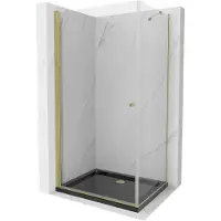 Mexen Pretoria draaibare douchecabine 70 x 100 , transparant, goud + Flat douchebak, zwart - 852-070-100-50-00-4070G