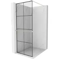 Mexen Kioto+ douchewand met plank Walk-in 70 x 200 , zwart raster, geborsteld nikkel - 800-070-121-97-77