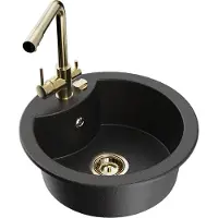 Mexen Diego granieten gootsteen 1-kompartment met keukenkraan Duero, zwart/zilver metallic - 6512-73-671600-50