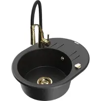 Mexen Kevin granieten spoelbak 1-koerig met afdruiprek en keukenkraan Aster, zwart/zilver metallic - 6517-73-73450-57-G