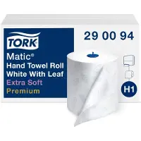Tork Matic Extra Zachte Papieren Handdoekrol Wit met Blauw Blad H1 Premium Hoog Absorberend 6 Rollen x 300 ft 290094