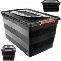 Kadax Opbergdoos met deksel, speelgoedkist, robuuste plastic container van kunststof, opbergbox met kliksluiting, opbergdoos (zwart, 55 l)