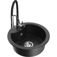Mexen Diego granieten gootsteen 1-kamer met keukenmengkraan Aster, zwart/zilver metallic - 6512-73-73450-07