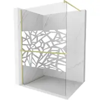 Mexen Kioto+ douchewand met plank Walk-in 70 x 200 , wit patroon, goud geborsteld - 800-070-121-55-85