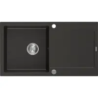 Mexen Leo granieten spoelbak 1-koa met afdruiprek 900 x 500 , zwart/goud metallic, chroom sifon - 6501901010-75