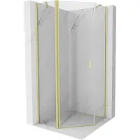 Mexen Mist vijfhoekige draaideur douchecabine 80 x 80 , transparant, geborsteld goud - 8A8-080-080-55-00