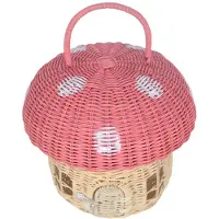 Typecat Opbergmand Handgemaakte rotan opbergmand in de vorm van een paddenstoel - Schattig handgemaakt, handgemaakt, decoratief kunstwerk van rotan, roze