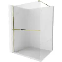 Mexen Kioto+ douchewand met plank Walk-in 90 x 200 , strepen, goud - 800-090-121-50-09