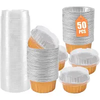 Tlily Dessertbekers met deksels, 50 stuks gouden aluminiumfolie bakhouders