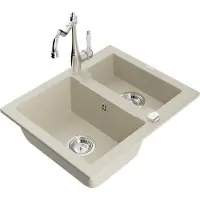 Mexen Carlos granieten spoelbak 1,5-kamer met keukenkraan Carla, beige - 6518-69-670700-00