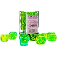 Chessex Gemini Translucent Green-Teal/yellow D6 16mm Dobbelsteen Set (12 stuks)