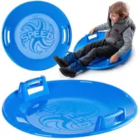 Kadax Ronde poporoeder, glijplaat van kunststof, 65 cm platte glijder, sneeuwbord met zijgrepen, UFO-bord voor kinderen en volwassenen (blauw)