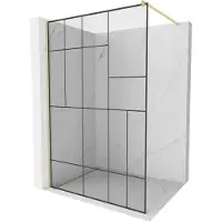 Mexen Kioto douchewand Walk-in 110 x 200 , zwart patroon 8 mm, goud geborsteld - 800-110-101-55-78