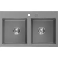 Mexen Hektor granieten gootsteen 2-kamer 800 x 480 , grijs, chrom sifon - 6521802000-71