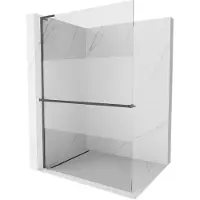 Mexen Kioto+ L douchewand met plank inloop 110 x 200 , transparant/mat, gun grijs geborsteld - 800-110-123-66-35