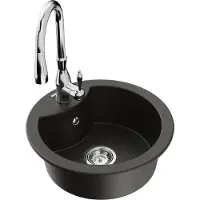 Mexen Diego granieten gootsteen met 1 bak met Savita keukenkraan, zwart/goud metallic - 6512-75-672601-00