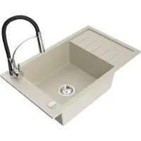 Mexen Elias granieten spoelbak met 1 kom met afdruiprek en keukenmengkraan Aster, beige - 6511-69-73450-07