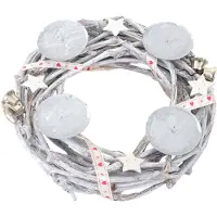 MCW Adventskrans rond, kerstdecoratie tafelkrans, hout Ø 30cm wit-grijs ~ zonder kaarsen