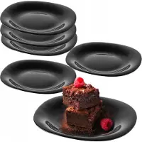 Kadax Zwarte dessertborden, vaatwasmachinebestendige bordenset, taartborden van versterkt glas, moderne ontbijtborden, platte borden voor cake (zwart/6 stuks)