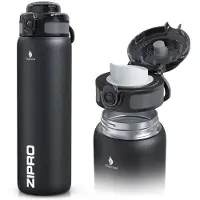 Zipro Thermosbeker 1000ml - Thermosfles XL 1L - RVS - Lekvrij - Dubbelwandig - BPA-Vrij - Zwart