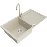 Mexen Leo granieten spoelbak met 1 bak, afdruiprek en keukenmengkraan Telma, beige - 6501-69-670200-69
