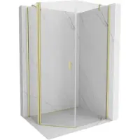 Mexen Mist asyetrische vijfhoekige douchecabine, scharnierend 80 x 100 , transparant, geborsteld goud - 8A8-080-100-55-00