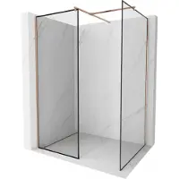 Mexen Kioto douchescherm Walk-in 140 x 100 , zwart frame, geborsteld koper - 800-140-202-65-70-100