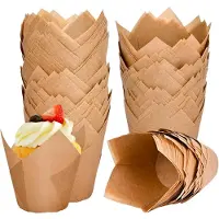 Typecat 120 stuks natuurlijke tulpvormige cupcakevormpjes voor bakvormpjes, bakpapieren muffinvormpjes,