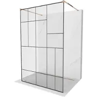 Mexen Kioto vrijstaande douchewand 140 x 200 , zwart patroon 8 mm, roze goud - 800-140-002-60-78