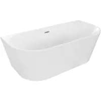 Mexen Oval vrijstaande wandbadkuip 140 x 75 , wit, overloop geborsteld nikkel - 52671407500-97