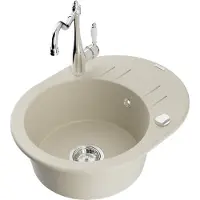 Mexen Kevin granieten spoelbak 1-compartiment met afdruiprek en keukenmengkraan Carla, beige - 6517-69-670700-00