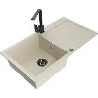 Mexen Leo granieten spoelbak 1-kompartment met afdruiprek en keukenkraan Rita, beige - 6501-69-670300-70