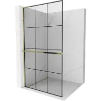 Mexen Kioto+ L douchewand met plank Walk-in 100 x 200 , zwart rooster, goud - 800-100-123-50-77