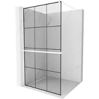 Mexen Kioto+ douchewand met plank Walk-in 120 x 200 , zwart raster, wit - 800-120-121-20-77