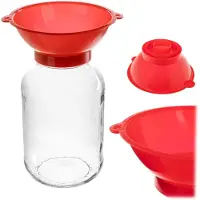 Kadax Vultrechter van kunststof voor glazen, trechter voor het vullen van inmaakpotten met een diameter van 43 mm tot 100 mm, inmaaktrechter (rood)