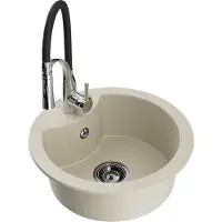 Mexen Diego granieten spoelbak met 1 compartiment met keukenmengkraan Aster, beige - 6512-69-73450-07-B
