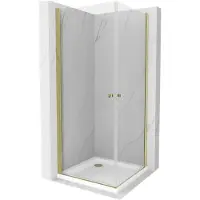 Mexen Pretoria Duo draaideur douchecabine 90 x 90 , transparant, goud + Flat douchebak - 852-090-090-50-02-4010G