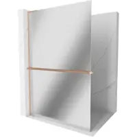 Mexen Kioto+ L douchescherm met plank Walk-in 100 x 200 , spiegel, geborsteld koper - 800-100-123-65-50