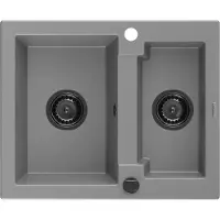 Mexen Carlos granieten gootsteen 1,5-kamer 582 x 475 , grijs, zwarte sifon - 6518581500-71-B
