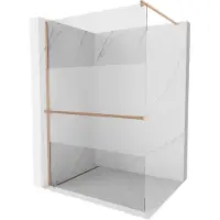 Mexen Kioto+ douchescherm met plank Walk-in 120 x 200 , transparant/matglas, geborsteld koper - 800-120-121-65-35
