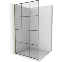 Mexen Kioto L douchewand Walk-in 120 x 200 , zwart raster, goud geborsteld - 800-120-103-55-77