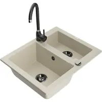 Mexen Carlos granieten spoelbak 1,5-komorige met Telma keukenkraan, beige - 6518-69-670200-70