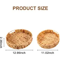 Jehiatek stuks ronde gevlochten schaal gemaakt van zeegras en waterhyacint, 33 cm + 28 cm diameter fruitschaal