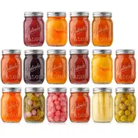 Nutrichef Glazen Weckpotten – 16-delige set glazen pottjes met roestvrijstalen deksels – 473 ml