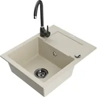 Mexen Enzo granieten spoelbak 1-komers met afdruiprek en Telma keukenkraan, beige - 6506-69-670200-70