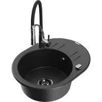 Mexen Kevin granieten spoelbak met 1 bak en afdruipplaat en keukenkraan Aster, zwart/zilver metallic - 6517-73-73450-07-B