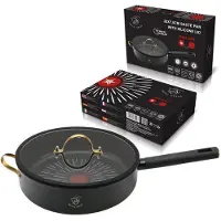 ROYAL SWISS Sauteuse - KONINKLIJK ZWITSERLAND - 28 cm - Antiaanbaklaag met marmer-effect - Siliconen deksel - Soft touch handgreep