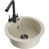 Mexen Diego granieten spoelbak met 1 kom met Duero keukenkraan, beige - 6512-69-671600-70