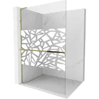 Mexen Kioto+ L douchescherm met plank Walk-in 90 x 200 , wit patroon, goud - 800-090-123-50-85