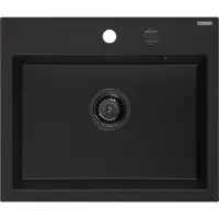 Mexen Oscar granieten spoelbak 1-bak 580 x 490 , zwart, zwarte sifon - 6519581000-77-B